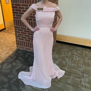 Jovani light pink off the shoulder mermaid dress